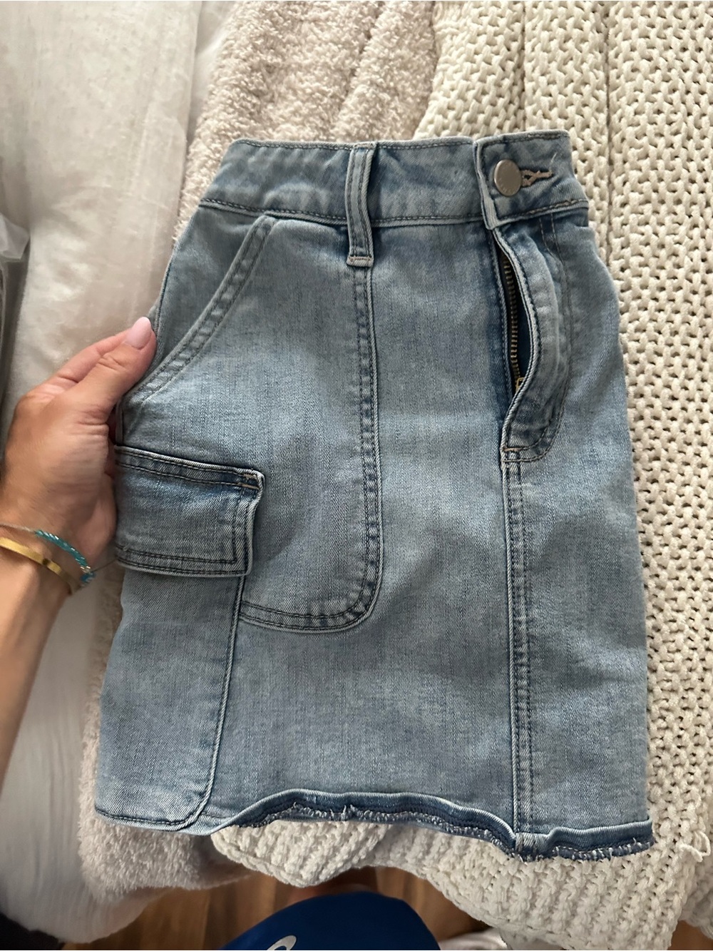 Just USA Light Blue Denim Mini Skirt with Utility Pocket
